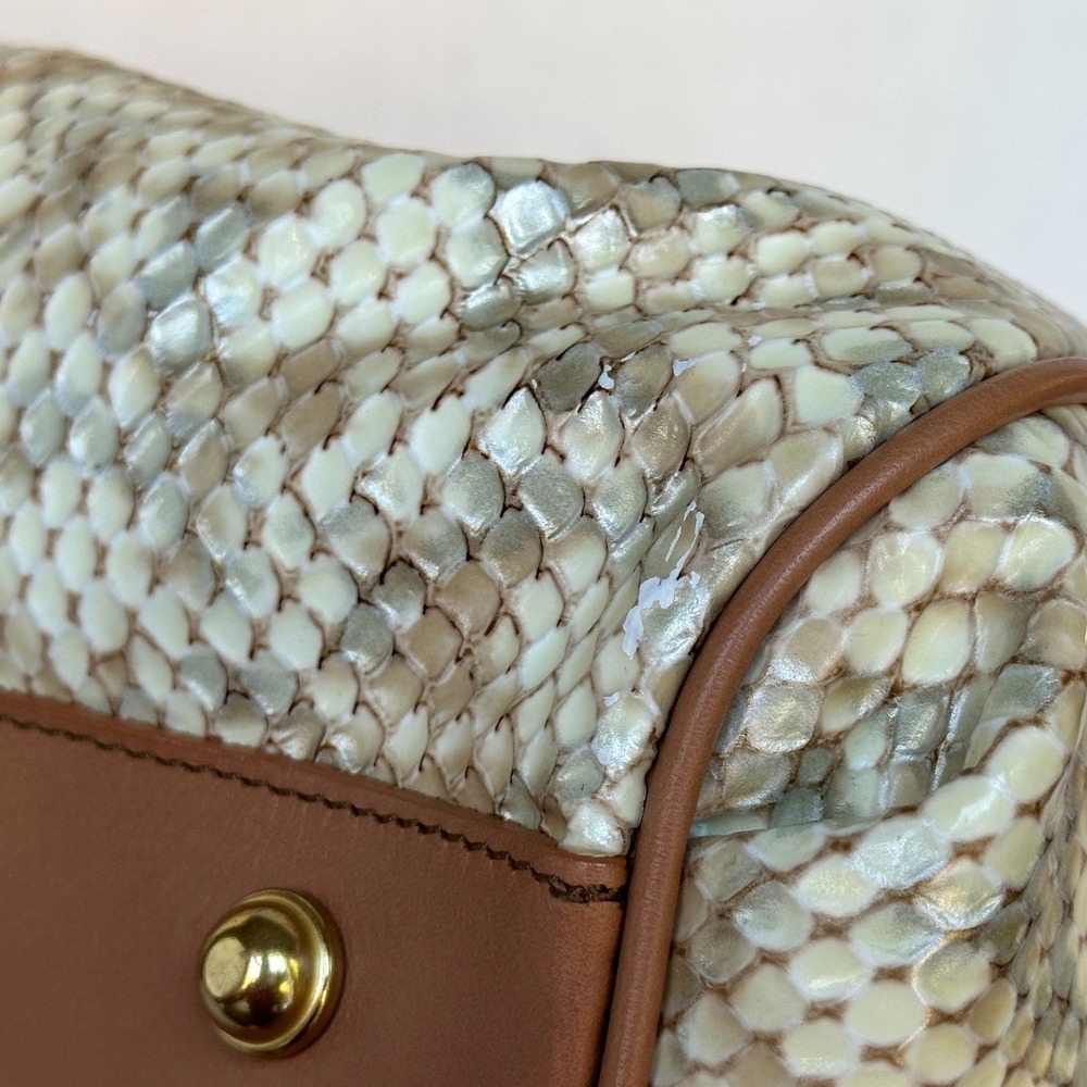 Brahmin Elisa Latte Java Gold Cream Embossed Leather Satchel Shoulder Bag - Picture 10 of 12